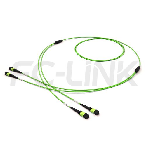 2-mpo12-2-mpo12-om5-mm-breakout-cable-main-1 MPO Breakout Cable, 2 x MPO-12 PC/APC(Female/Male) to 2 x MPO-12 PC/APC(Female/Male), 24 Fibers, Multimode(OM5),0.35dB Max, Lime Green
