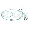 MPO Breakout Cable, 2 x MPO-12 PC/APC(Female/Male) to 3 x MPO-8 PC/APC(Female/Male), 24 Fibers, Multimode(OM3),0.35dB Max, Aqua