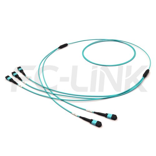 2-mpo12-3-mpo8-om3-mm-breakout-cable-main-1 MPO Breakout Cable, 2 x MPO-12 PC/APC(Female/Male) to 3 x MPO-8 PC/APC(Female/Male), 24 Fibers, Multimode(OM3),0.35dB Max, Aqua