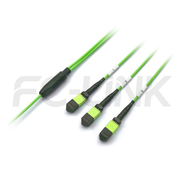MPO Breakout Cable, 2 x MPO-12 PC/APC(Female/Male) to 3 x MPO-8 PC/APC(Female/Male), 24 Fibers, Multimode(OM5),0.35dB Max, Lime Green