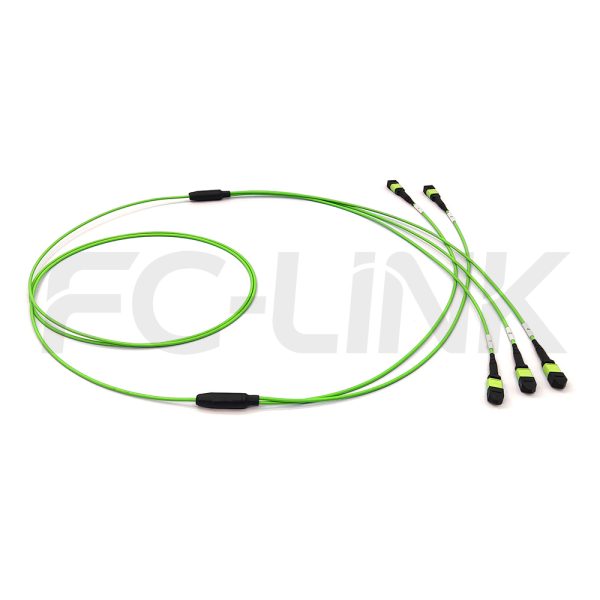 MPO Breakout Cable, 2 x MPO-12 PC/APC(Female/Male) to 3 x MPO-8 PC/APC(Female/Male), 24 Fibers, Multimode(OM5),0.35dB Max, Lime Green
