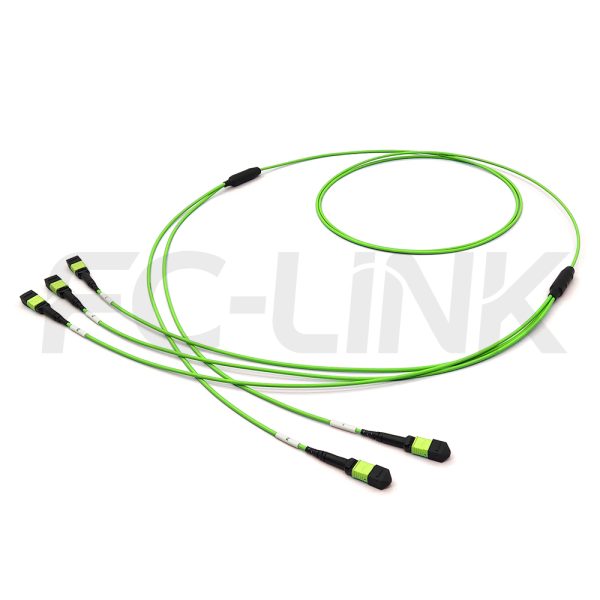 MPO Breakout Cable, 2 x MPO-12 PC/APC(Female/Male) to 3 x MPO-8 PC/APC(Female/Male), 24 Fibers, Multimode(OM5),0.35dB Max, Lime Green