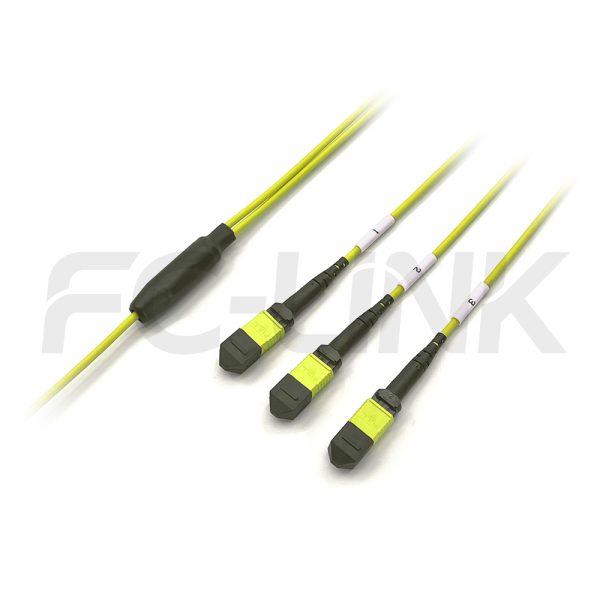 MPO Breakout Cable, 2 x MPO-12 APC(Female/Male) to 3 x MPO-8 APC(Female/Male), 24 Fibers, Singlemode(OS2),0.35dB Max, Yellow