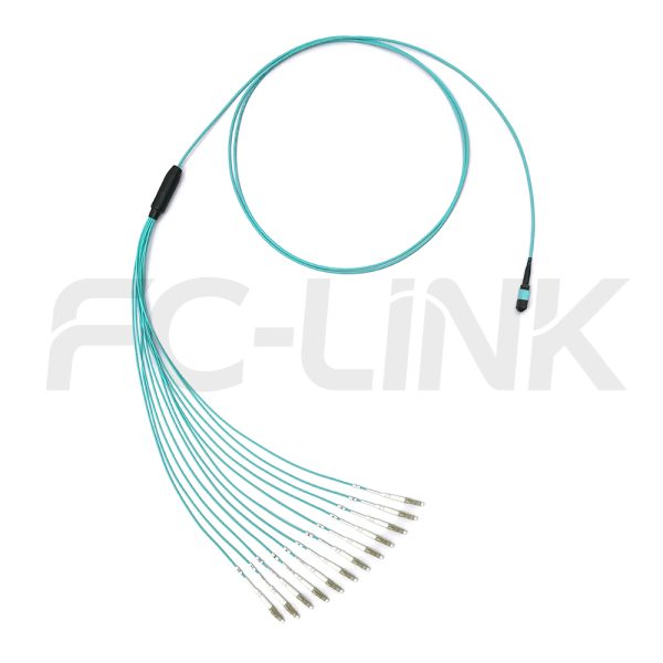 mpo-12-fibers-om3-mm-harness-cable-gallery-5 MPO Harness Cable, MPO-12 PC/APC(Female/Male) to LC PC/APC, 12 Fibers, Multimode(OM3), 0.35dB Max, Type A/AF/B/U, Aqua