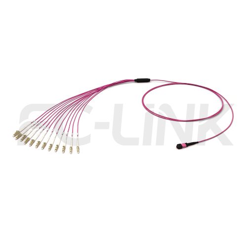 mpo-12-fibers-om4-mm-harness-cable-main-1 MPO Harness Cable, MPO-12 PC/APC(Female/Male) to LC PC/APC, 12 Fibers, Multimode(OM4), 0.35dB Max, Type A/AF/B/U, Aqua/Violet