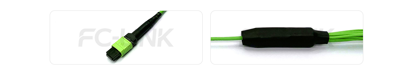 MPO Harness Cable, MPO-12 PC/APC(Female/Male) to LC PC/APC, 12 Fibers, Multimode(OM5), 0.35dB Max, Type A/AF/B/U, Lime Green