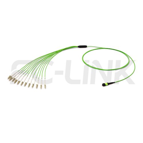 mpo-12-fibers-om5-mm-harness-cable-main-1 MPO Harness Cable, MPO-12 PC/APC(Female/Male) to LC PC/APC, 12 Fibers, Multimode(OM5), 0.35dB Max, Type A/AF/B/U, Lime Green