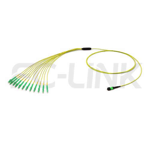 MPO Harness Cable, MPO-12 APC(Female/Male) to LC APC, 12 Fibers, Singlemode, 0.35dB Max, Type A/AF/B/U, Yellow