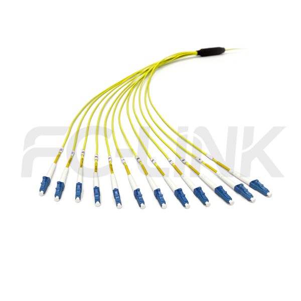 MPO Harness Cable, MPO-12 APC(Female/Male) to LC APC, 12 Fibers, Singlemode, 0.35dB Max, Type A/AF/B/U, Yellow