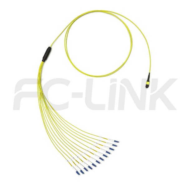 MPO Harness Cable, MPO-12 APC(Female/Male) to LC APC, 12 Fibers, Singlemode, 0.35dB Max, Type A/AF/B/U, Yellow