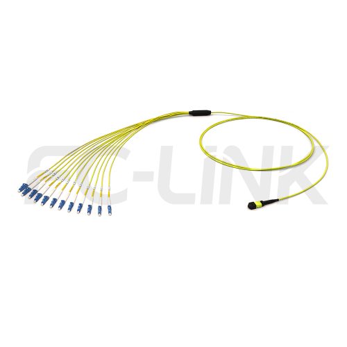 mpo-12-fibers-os2-sm-harness-cable-main-1 MPO Harness Cable, MPO-12 APC(Female/Male) to LC APC, 12 Fibers, Singlemode, 0.35dB Max, Type A/AF/B/U, Yellow