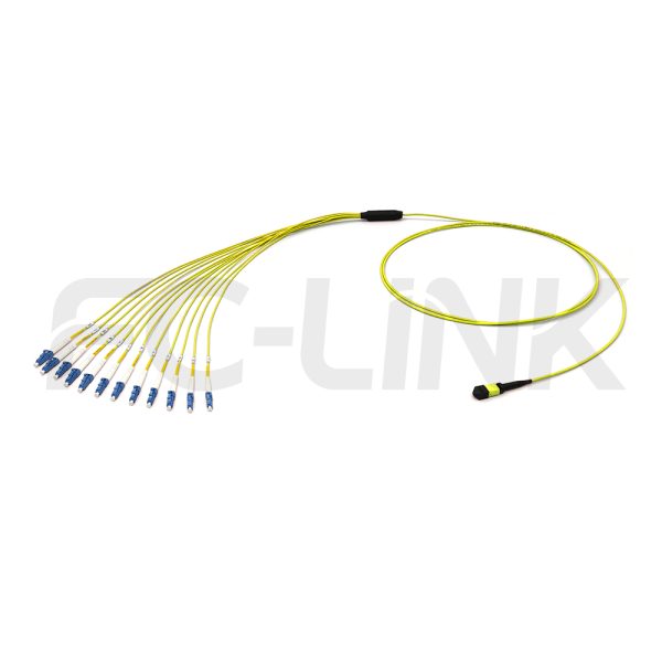 MPO Harness Cable, MPO-12 APC(Female/Male) to LC APC, 12 Fibers, Singlemode, 0.35dB Max, Type A/AF/B/U, Yellow