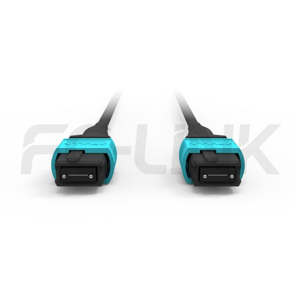 mpo-16-fibers-om3-mm-armored-jumper-gallery-1 Armored MPO-16 Fiber Optic Cable - MPO to MPO OM3 Multimode, 16-Fiber Armored Jumper Cord, for 400G/800G SR8, PC/APC Polish (Female/Male), Type B, Aqua