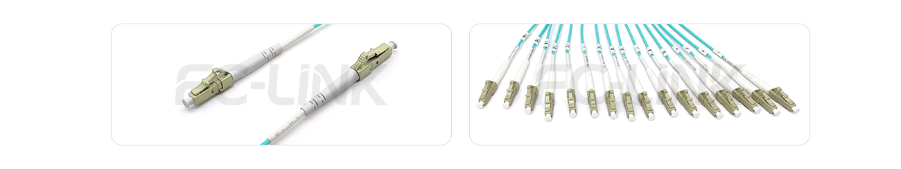 MPO Harness Cable, MPO-16 PC/APC(Female/Male) to LC PC/APC, 16 Fibers, Multimode(OM3), 0.35dB Max, Type B, Aqua