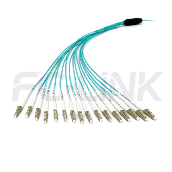 mpo-16-fibers-om3-mm-harness-cable-gallery-3 MPO Harness Cable, MPO-16 PC/APC(Female/Male) to LC PC/APC, 16 Fibers, Multimode(OM3), 0.35dB Max, Type B, Aqua