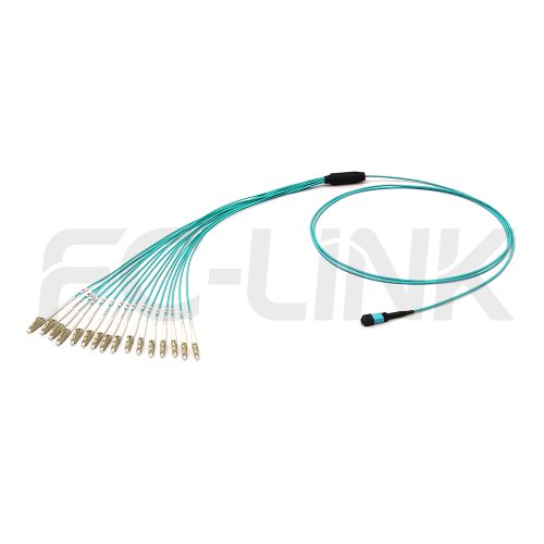 mpo-16-fibers-om3-mm-harness-cable-main-1 MPO Harness Cable, MPO-16 PC/APC(Female/Male) to LC PC/APC, 16 Fibers, Multimode(OM3), 0.35dB Max, Type B, Aqua