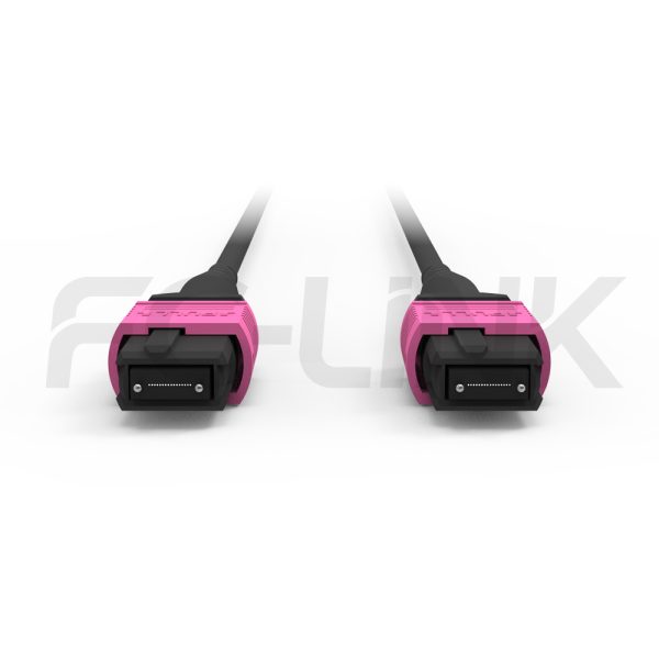 mpo-16-fibers-om4-mm-armored-jumper-gallery-1 Armored MPO-16 Fiber Optic Cable - MPO to MPO OM4 Multimode, 16-Fiber Armored Jumper Cord, for 400G/800G SR8 Extended Reach, PC/APC Polish (Female/Male), Type B, Aqua/Violet