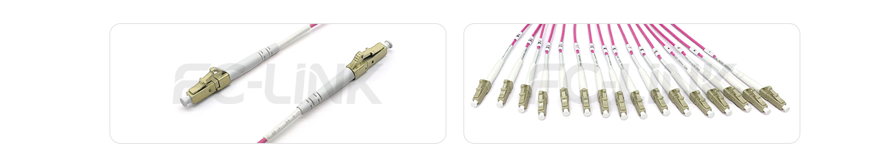 MPO Harness Cable, MPO-16 PC/APC(Female/Male) to LC PC/APC, 16 Fibers, Multimode(OM4), 0.35dB Max, Type B, Aqua/Violet