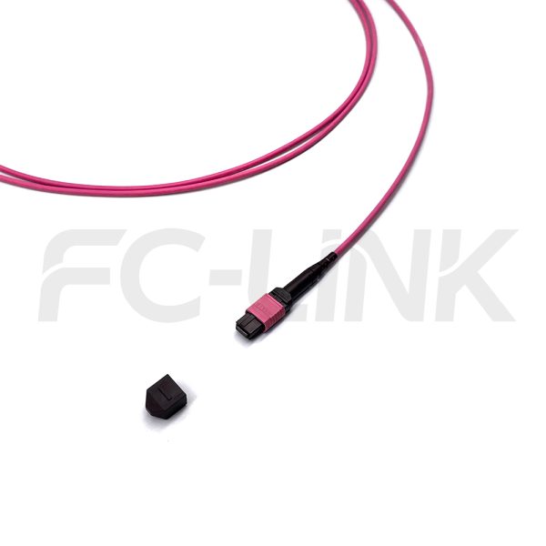 mpo-16-fibers-om4-mm-harness-cable-gallery-1 MPO Harness Cable, MPO-16 PC/APC(Female/Male) to LC PC/APC, 16 Fibers, Multimode(OM4), 0.35dB Max, Type B, Aqua/Violet