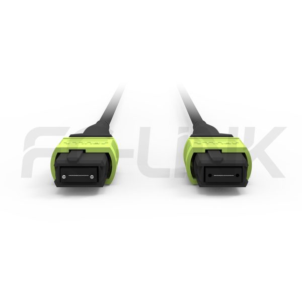 mpo-16-fibers-om5-mm-armored-jumper-gallery-1 Armored MPO-16 Fiber Optic Cable - MPO to MPO OM5 Multimode, 16-Fiber Armored Jumper Cord, for 400G/800G/1.6T SR8, PC/APC Polish (Female/Male), Type B, Lime Green
