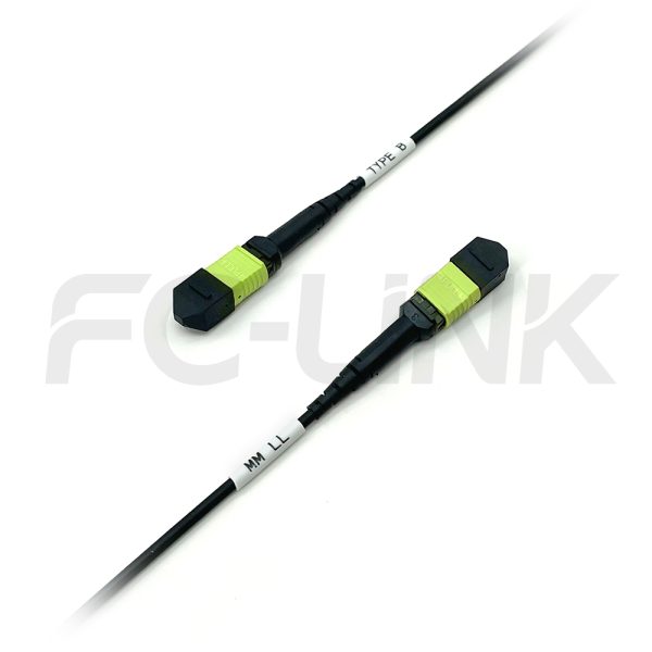 mpo-16-fibers-om5-mm-armored-jumper-gallery-2 Armored MPO-16 Fiber Optic Cable - MPO to MPO OM5 Multimode, 16-Fiber Armored Jumper Cord, for 400G/800G/1.6T SR8, PC/APC Polish (Female/Male), Type B, Lime Green