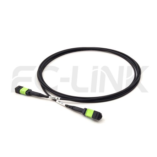 mpo-16-fibers-om5-mm-armored-jumper-main-1 Armored MPO-16 Fiber Optic Cable - MPO to MPO OM5 Multimode, 16-Fiber Armored Jumper Cord, for 400G/800G/1.6T SR8, PC/APC Polish (Female/Male), Type B, Lime Green