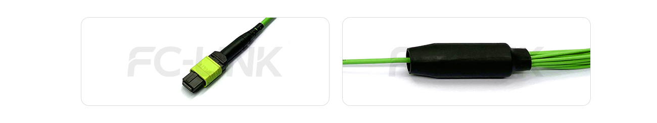 MPO Harness Cable, MPO-16 PC/APC(Female/Male) to LC PC/APC, 16 Fibers, Multimode(OM5), 0.35dB Max, Type B, Lime Green