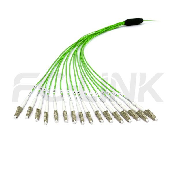 mpo-16-fibers-om5-mm-harness-cable-gallery-3 MPO Harness Cable, MPO-16 PC/APC(Female/Male) to LC PC/APC, 16 Fibers, Multimode(OM5), 0.35dB Max, Type B, Lime Green
