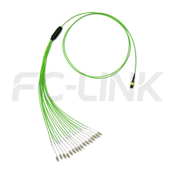 mpo-16-fibers-om5-mm-harness-cable-gallery-5 MPO Harness Cable, MPO-16 PC/APC(Female/Male) to LC PC/APC, 16 Fibers, Multimode(OM5), 0.35dB Max, Type B, Lime Green