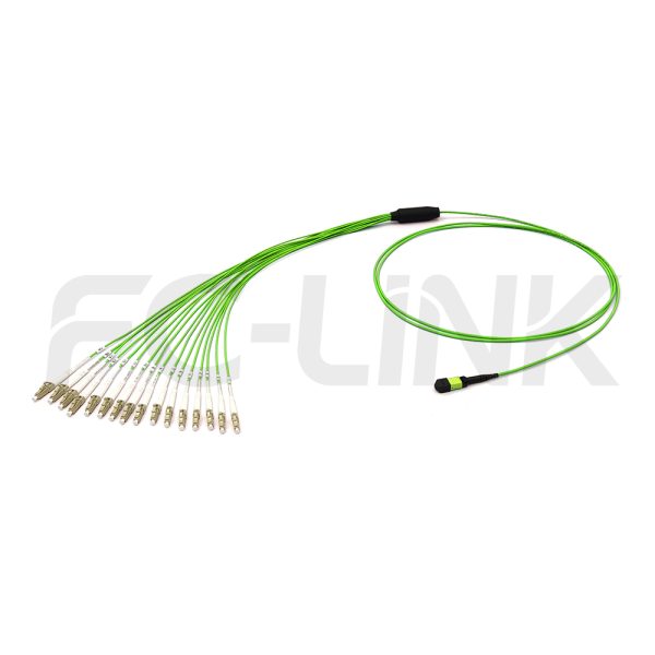 mpo-16-fibers-om5-mm-harness-cable-main-1 MPO Harness Cable, MPO-16 PC/APC(Female/Male) to LC PC/APC, 16 Fibers, Multimode(OM5), 0.35dB Max, Type B, Lime Green