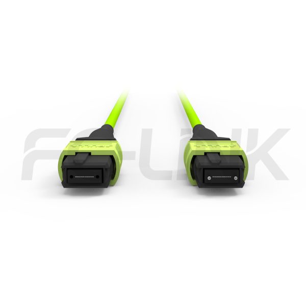 mpo-16-fibers-om5-mm-jumper-gallery-1 MPO-16 Fiber Optic Cable - MPO to MPO OM5 Multimode, 16-Fiber Jumper Cord, for 400G/800G/1.6T SR8, PC/APC Polish (Female/Male), Type B, Lime Green