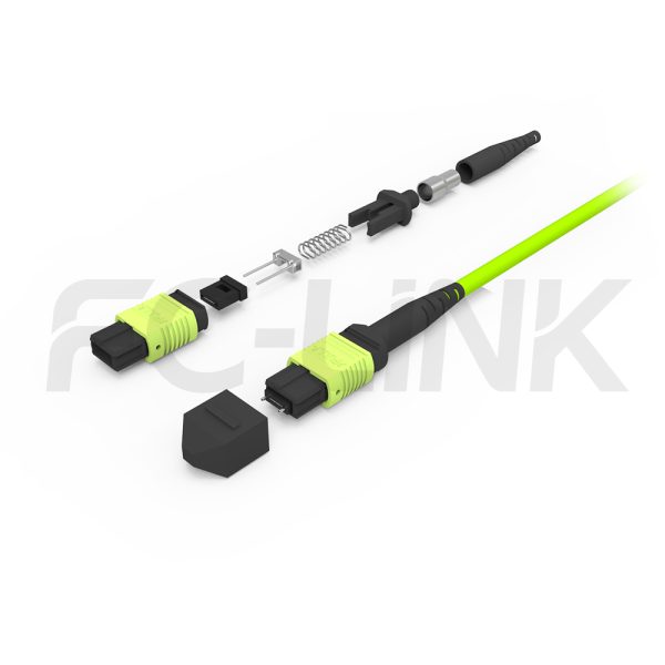 mpo-16-fibers-om5-mm-jumper-gallery-2 MPO-16 Fiber Optic Cable - MPO to MPO OM5 Multimode, 16-Fiber Jumper Cord, for 400G/800G/1.6T SR8, PC/APC Polish (Female/Male), Type B, Lime Green