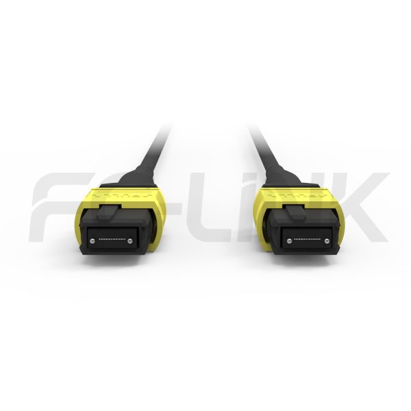 mpo-16-fibers-os2-sm-armored-jumper-gallery-1 Armored MPO-16 Fiber Optic Cable - MPO to MPO OS2 Singlemode, 16-Fiber Armored Jumper Cord, for 800G QSFP-DD & 800G OSFP DR8, APC Polish (Female/Male), Type B, Yellow