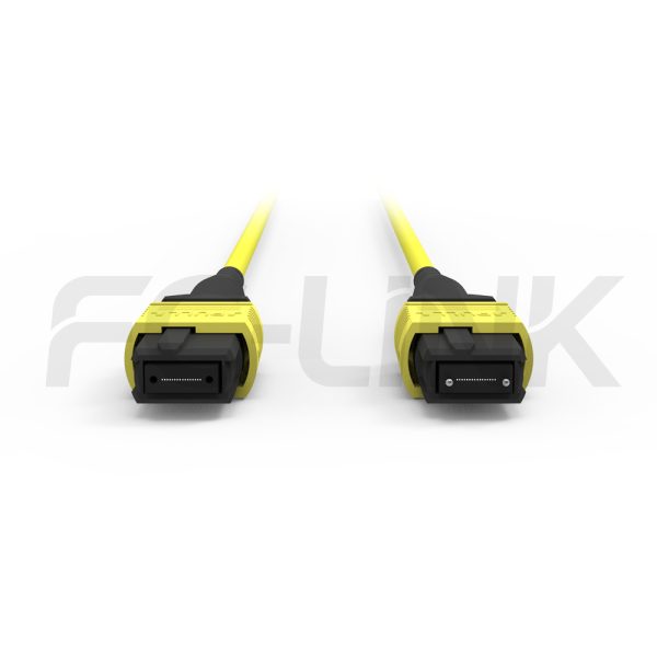 mpo-16-fibers-os2-sm-jumper-gallery-1 MPO-16 Fiber Optic Cable - MPO to MPO OS2 Singlemode, 16-Fiber Jumper Cord, for 800G QSFP-DD & 800G OSFP DR8, APC Polish (Female/Male), Type B, Yellow