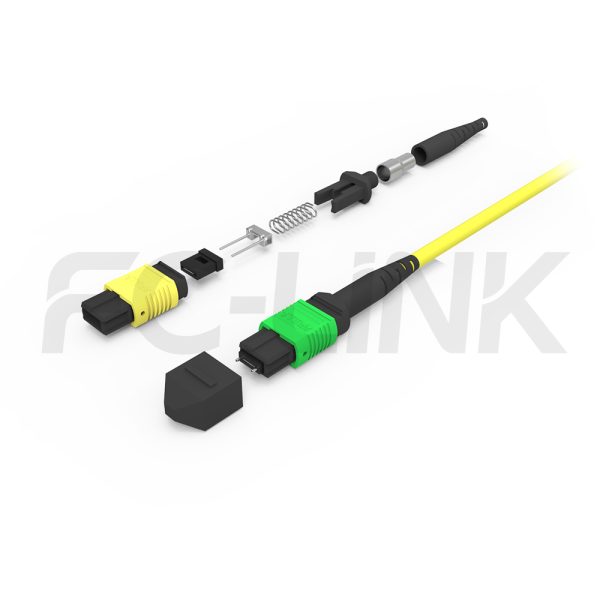 mpo-16-fibers-os2-sm-jumper-gallery-2 MPO-16 Fiber Optic Cable - MPO to MPO OS2 Singlemode, 16-Fiber Jumper Cord, for 800G QSFP-DD & 800G OSFP DR8, APC Polish (Female/Male), Type B, Yellow