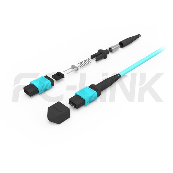 mpo-16-om3-mm-jumper-gallery-2 MPO-16 Fiber Optic Cable - MPO to MPO OM3 Multimode, 16-Fiber Jumper Cord, for 400G/800G SR8, PC/APC Polish (Female/Male), Type B, Aqua