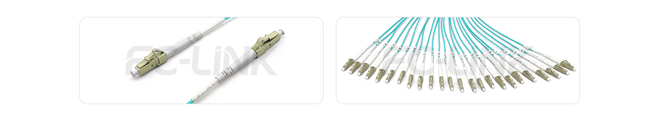MPO Harness Cable, MPO-24 PC/APC(Female/Male) to LC PC/APC, 24 Fibers, Multimode(OM3), 0.35dB Max, Type A/B/C/U, Aqua