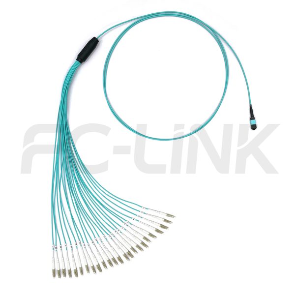 mpo-24-fibers-om3-mm-harness-cable-gallery-5 MPO Harness Cable, MPO-24 PC/APC(Female/Male) to LC PC/APC, 24 Fibers, Multimode(OM3), 0.35dB Max, Type A/B/C/U, Aqua