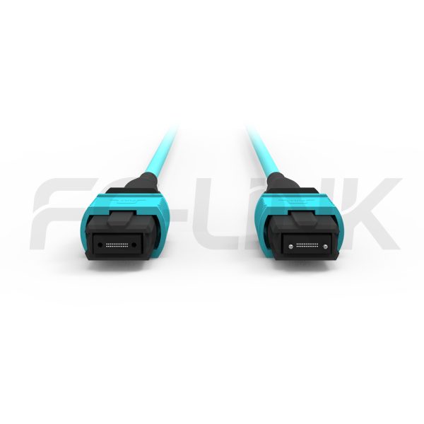 mpo-24-om3-mm-jumper-gallery-1 MPO-24 Fiber Optic Cable - MPO to MPO OM3 Multimode, 24-Fiber Main Trunk Cord, for 10G/25G Backbone, PC Polish (Female/Male), Type A/B/C/D/E, Aqua
