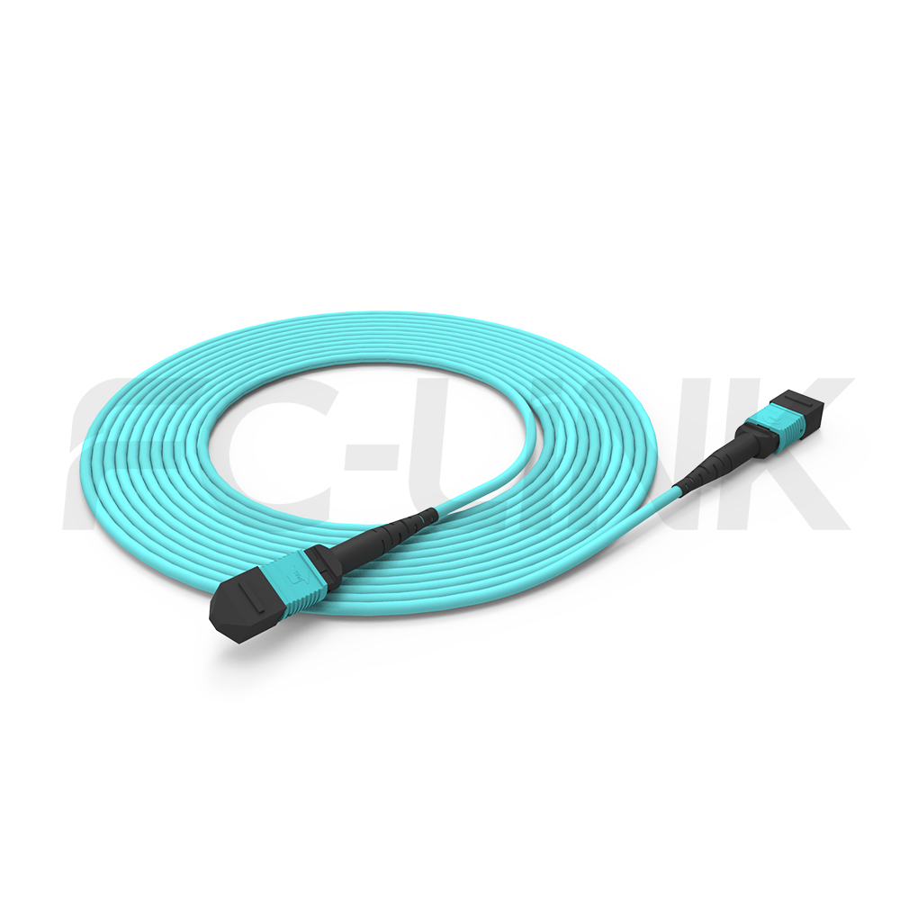 mpo-24-om3-mm-jumper-main-1 MPO-24 Fiber Optic Cable - MPO to MPO OM3 Multimode, 24-Fiber Main Trunk Cord, for 10G/25G Backbone, PC Polish (Female/Male), Type A/B/C/D/E, Aqua