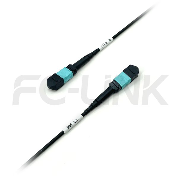 mpo-8-fibers-om3-mm-armored-jumper-gallery-2 Armored MPO-8 Fiber Optic Cable - MPO to MPO OM3 Multimode, 8-Fiber Armored Jumper Cord, for 40G/100G/200G/400G, PC/APC Polish (Female/Male), Type A/B, Aqua