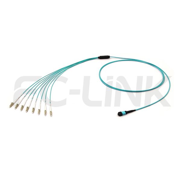 mpo-8-fibers-om3-mm-harness-cable-main-1 MPO Harness Cable, MPO-8 PC/APC(Female/Male) to LC PC/APC, 8 Fibers, Multimode(OM3), 0.35dB Max, Type A/AF/B/U, Aqua