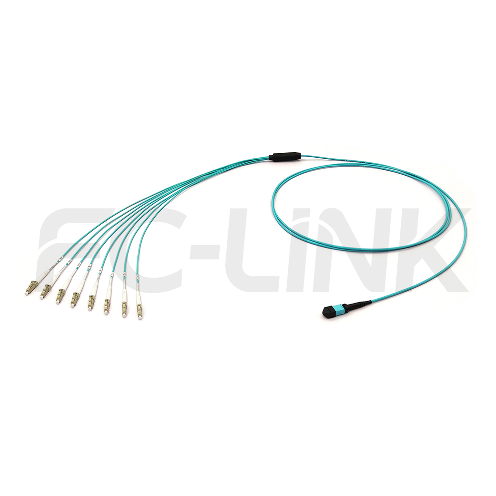 mpo-8-fibers-om3-mm-harness-cable-main-1 MPO Harness Cable, MPO-8 PC/APC(Female/Male) to LC PC/APC, 8 Fibers, Multimode(OM3), 0.35dB Max, Type A/AF/B/U, Aqua