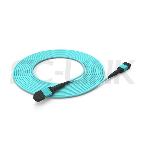 mpo-8-fibers-om3-mm-jumper-main-1 MPO-8 Fiber Optic Cable - MPO to MPO OM3 Multimode, 8-Fiber Jumper Cord, for 40G/100G/200G/400G Transceivers, PC/APC Polish (Female/Male), Type A/B, Aqua