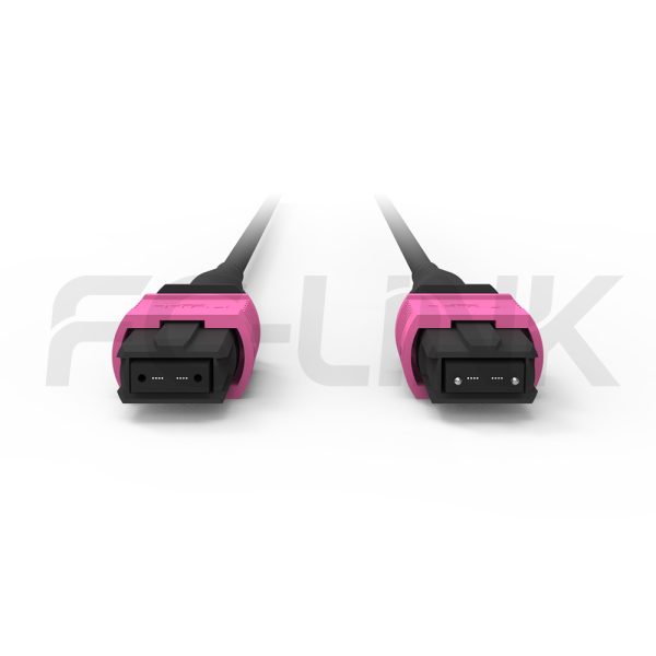 mpo-8-fibers-om4-mm-armored-jumper-gallery-1 Armored MPO-8 Fiber Optic Cable - MPO to MPO OM4 Multimode, 8-Fiber Armored Jumper Cord, for 40G/100G/200G/400G Extended Reach, PC/APC Polish (Female/Male), Type A/B, Aqua/Violet