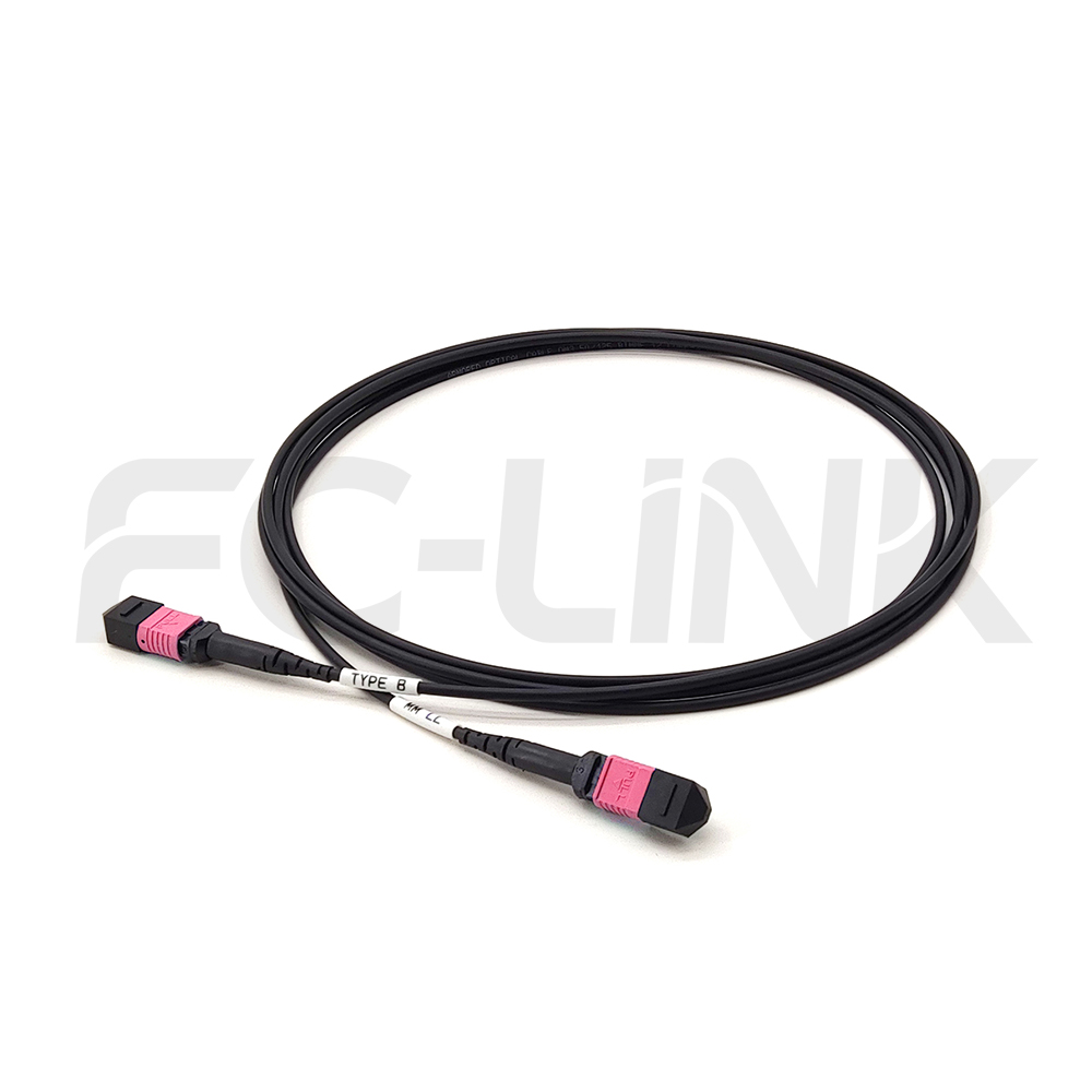 mpo-8-fibers-om4-mm-armored-jumper-main-1 Armored MPO-8 Fiber Optic Cable - MPO to MPO OM4 Multimode, 8-Fiber Armored Jumper Cord, for 40G/100G/200G/400G Extended Reach, PC/APC Polish (Female/Male), Type A/B, Aqua/Violet