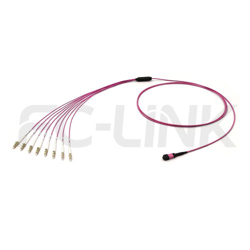 mpo-8-fibers-om4-mm-harness-cable-main-1 MPO Harness Cable, MPO-8 PC/APC(Female/Male) to LC PC/APC, 8 Fibers, Multimode(OM4), 0.35dB Max, Type A/AF/B/U, Aqua/Violet