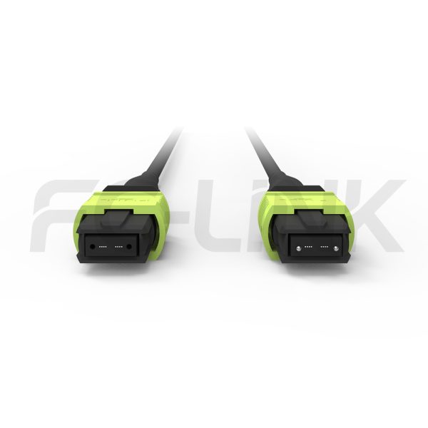mpo-8-fibers-om5-mm-armored-jumper-gallery-1 Armored MPO-8 Fiber Optic Cable - MPO to MPO OM5 Multimode, 8-Fiber Armored Jumper Cord, for 400G SR4.2 Extended Reach, PC/APC Polish (Female/Male), Type A/B, Lime Green