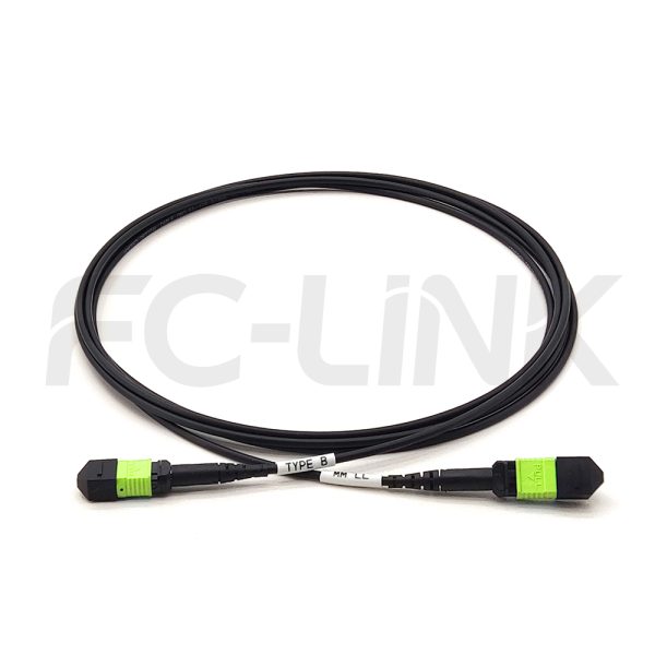 mpo-8-fibers-om5-mm-armored-jumper-gallery-4 Armored MPO-8 Fiber Optic Cable - MPO to MPO OM5 Multimode, 8-Fiber Armored Jumper Cord, for 400G SR4.2 Extended Reach, PC/APC Polish (Female/Male), Type A/B, Lime Green