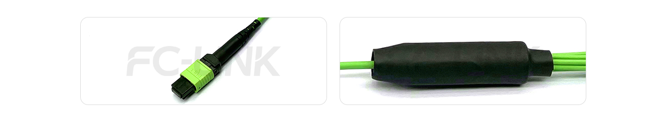 MPO Harness Cable, MPO-8 PC/APC(Female/Male) to LC PC/APC, 8 Fibers, Multimode(OM5), 0.35dB Max, Type A/AF/B/U, Lime Green